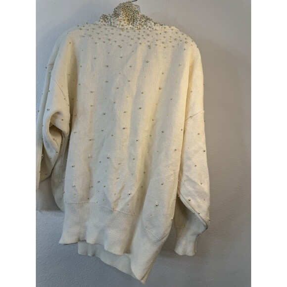 Vintage 80s Bonnie Boerer Heavy Gold Beaded Cowl Neckline Sweater Loose Beads - Picture 9 of 11
